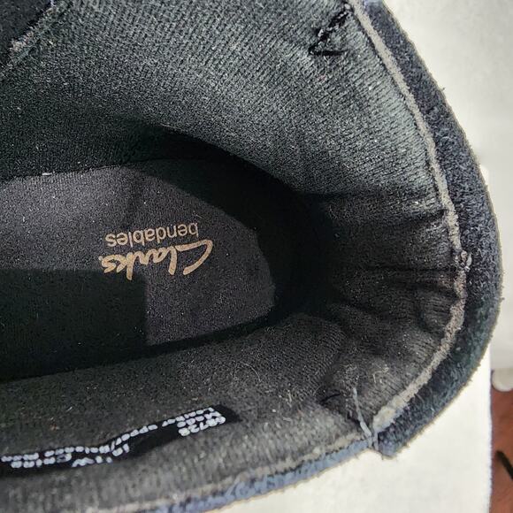 Clarks Booties Women 11 Wide Bendables Black Suede Stack Heel Braided Band 68728 - Picture 9 of 10